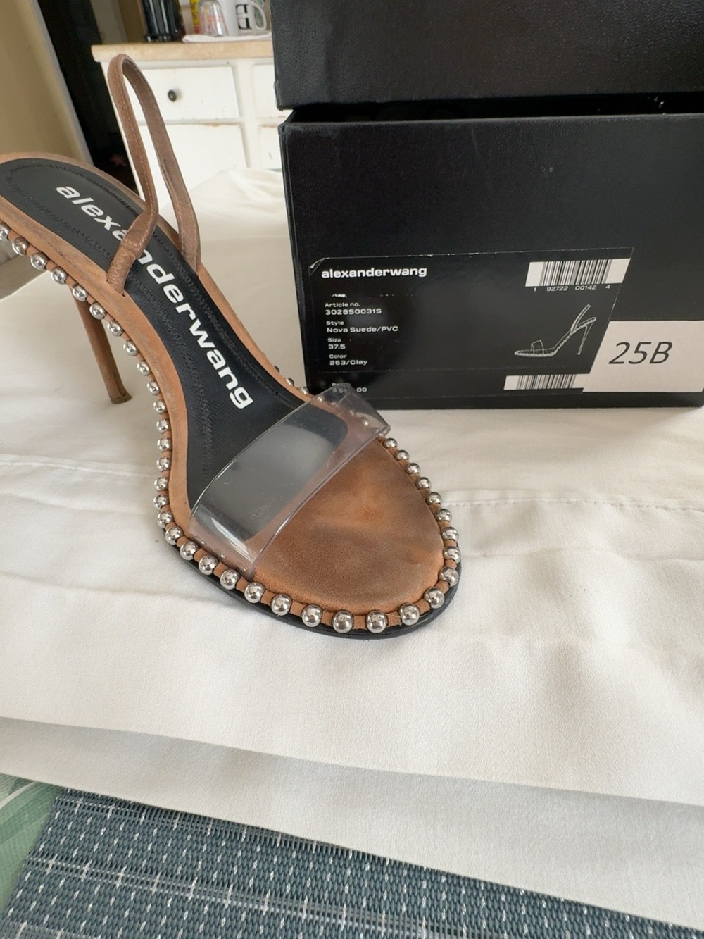 Alexander Wang Brown Suede and Clear PVC Studded Slingback Heel